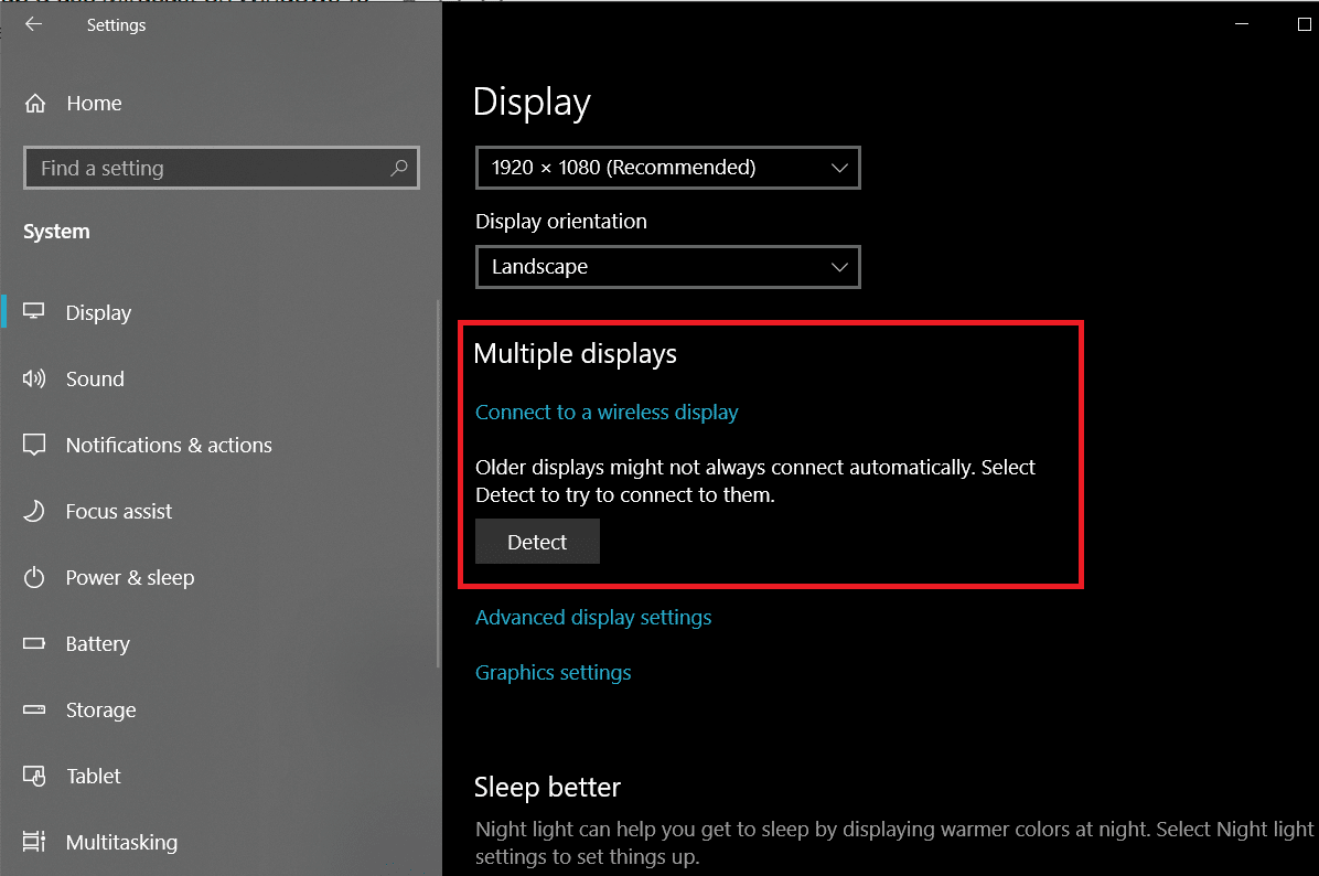 See a ‘Connect to a wireless display’ hyperlink if Miracast technology is supported