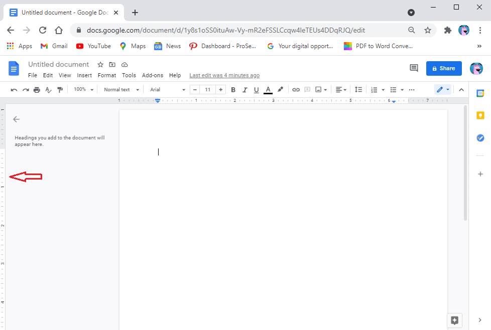 See another vertical ruler located on the left side of the page | Change Margins in Google Docs