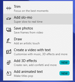 Select Add slo-mo option from the drop-down menu that appears