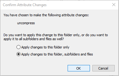 Select Apply changes to this folders, subfolders, and files to confirm attribute changes