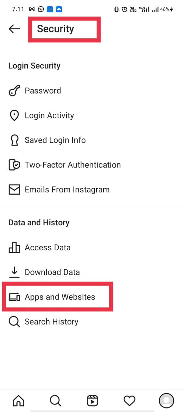 Select “Apps and websites”. | How to fix Instagram’s Try Again Later Error