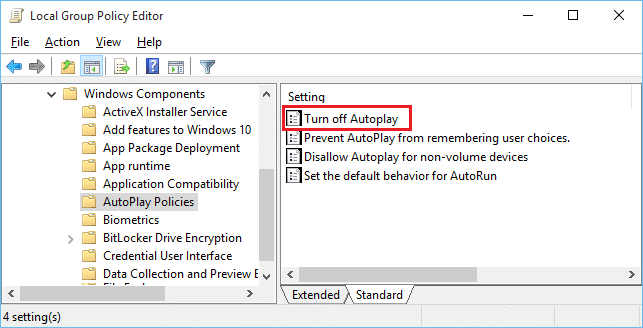Select AutoPlay Policies then double-click on Turn off AutoPlay | Enable or Disable AutoPlay in Windows 10