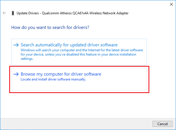 Select Browse my computer for driver software | WiFi doesn't have a valid IP configuration error? 10 Ways to Fix it!