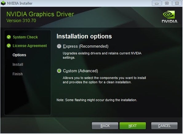 Select Custom during NVIDIA installation