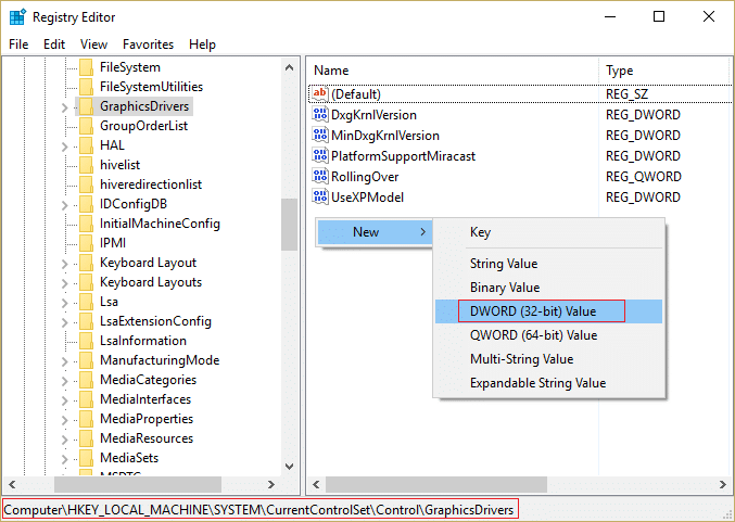 Select DWORD (32bit) Value and type TdrDelay as the name