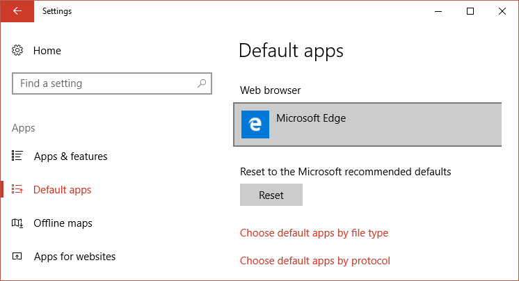 Select Default Apps then under web browser click on Microsoft Edge