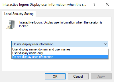 Select Do not display user information