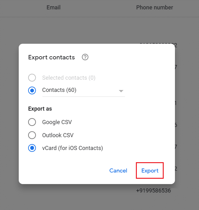 Select Export as format then click on Export button