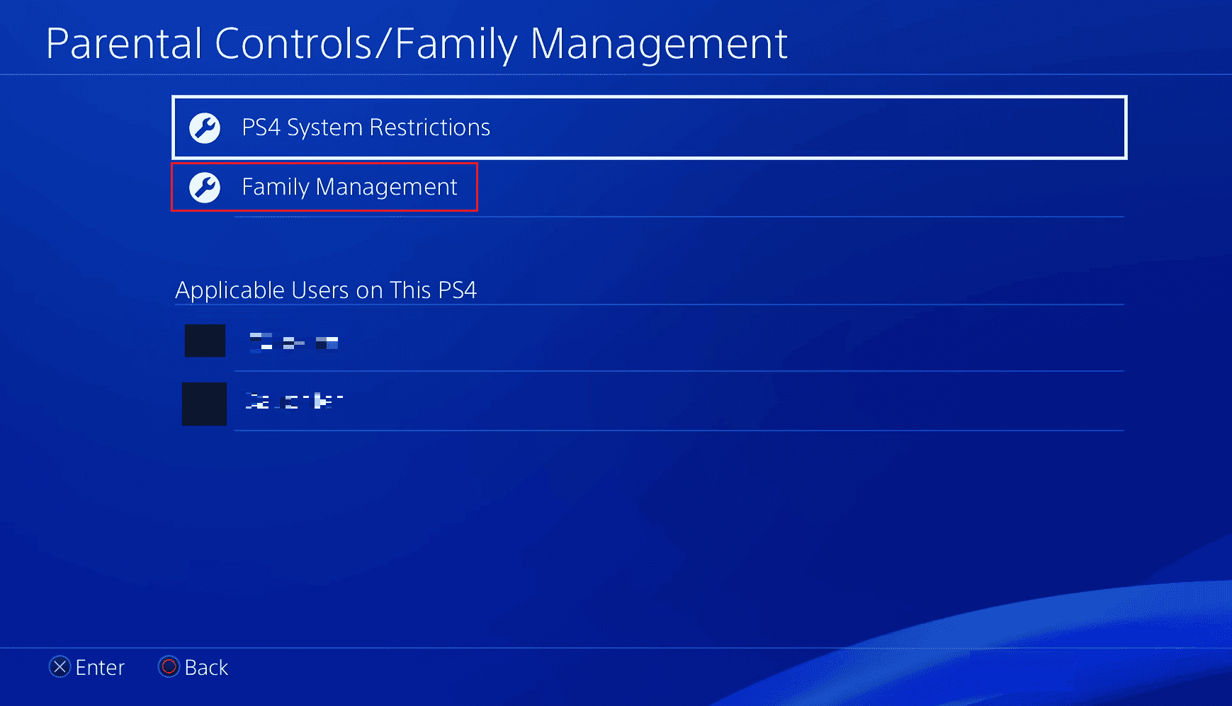 Select Family Management to set up a family | change your child's account to a parent account on PS4