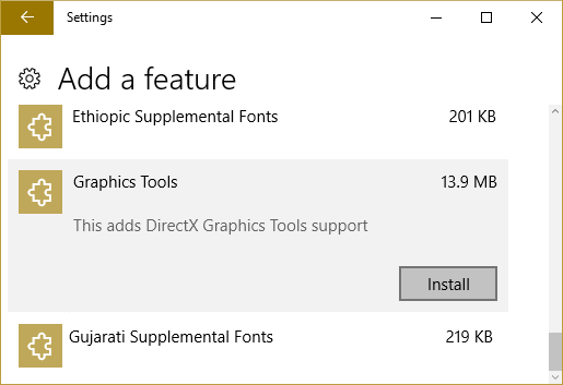 Select Graphics Tools and then click on Install button