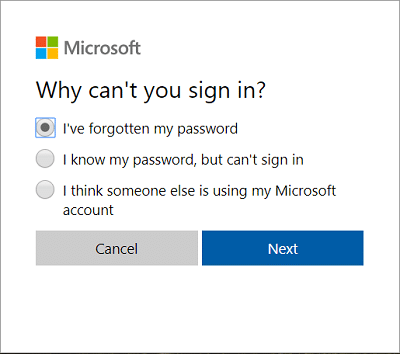 Select I've forgotten my password then click Next