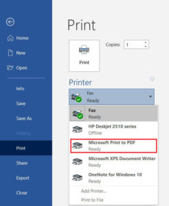 Select Microsoft Print to PDF | How to Print When You Don’t Have a Printer