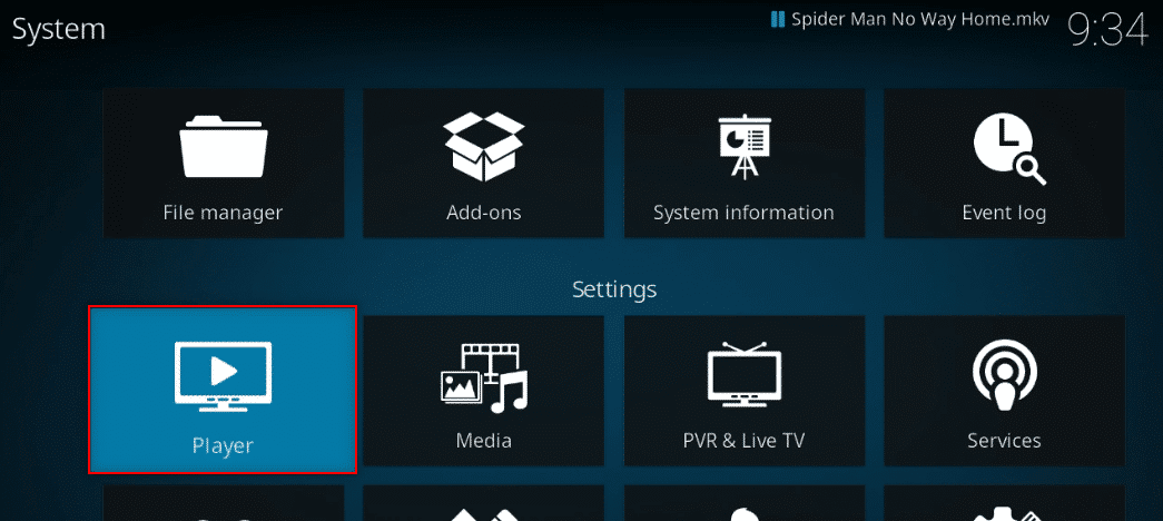 Select Player option in Kodi settings