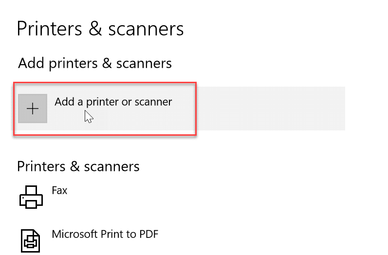 add a printer or scanner. Fix Error Printing in Windows 10