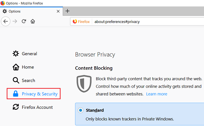 Select Privacy & Security from the left-hand menu and scroll down to History section