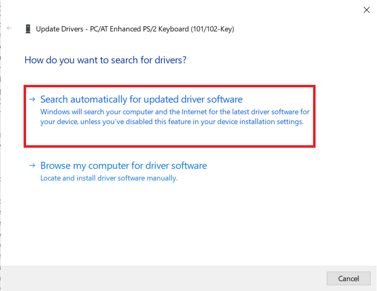 Select Search Automatically for updated driver software