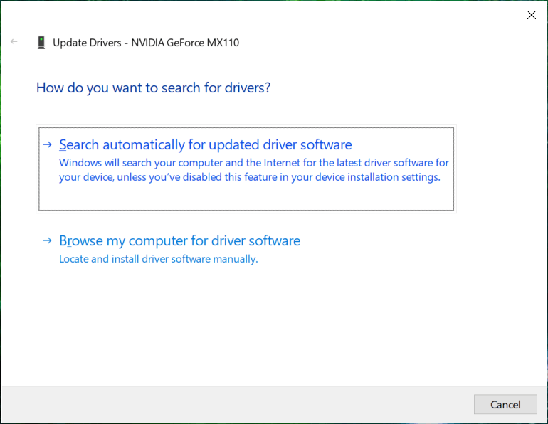 Select Search automatically for updated driver software