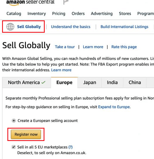 Select Sell Globally from the Inventory - Select the nation or region where you want to sell and tap on Register now