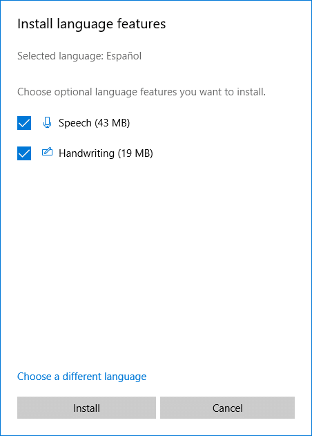 Select Speech & Handwriting and then click on Install