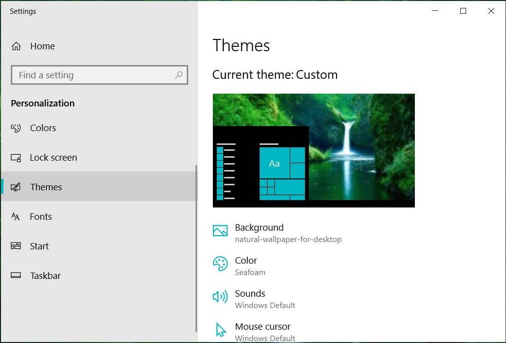 Select Themes from the left-hand window pane