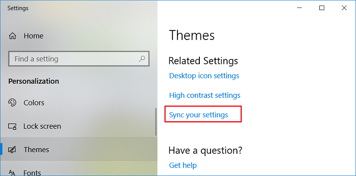 Select Themes then click on Sync your settings under Related Settings