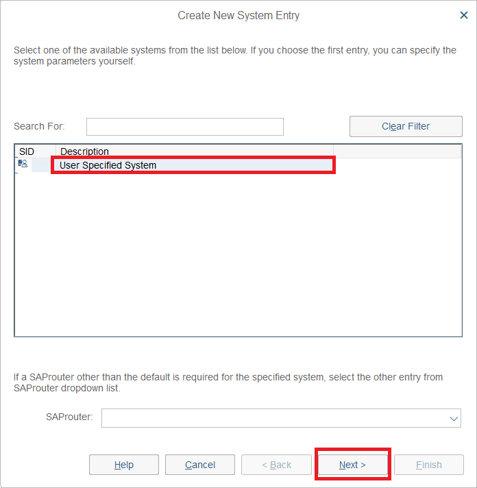 Select User Specified System and click Next