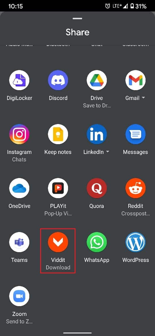 Select Viddit from the share options