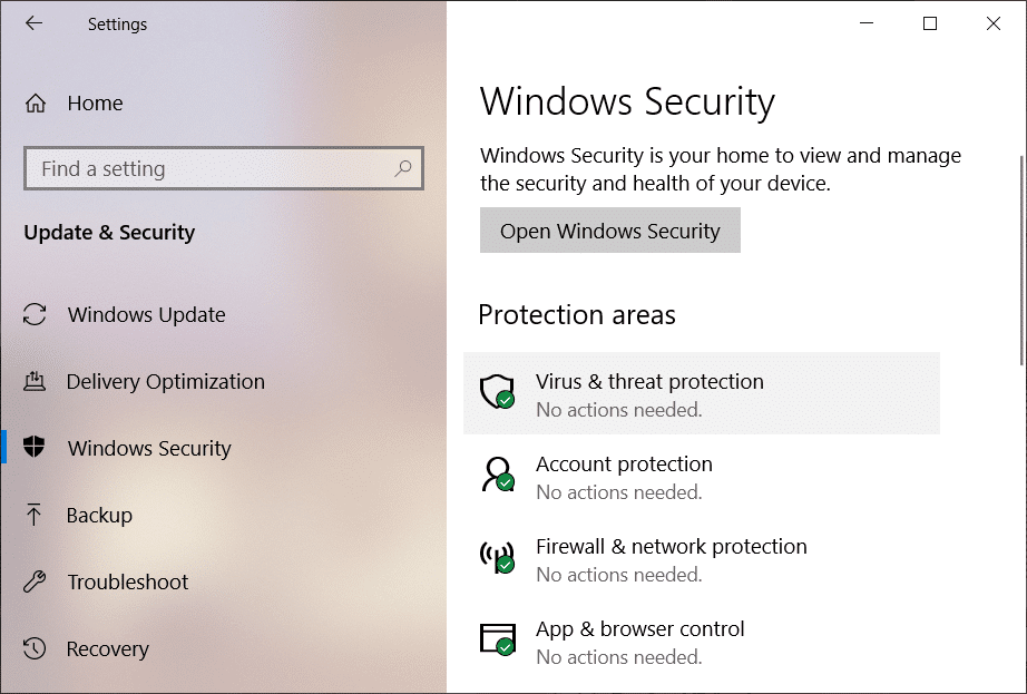 Select Windows Security then click on Virus & threat protection