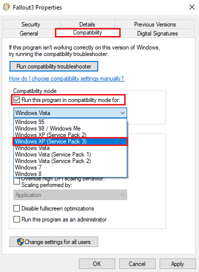Select Windows XP (Service Pack 3)