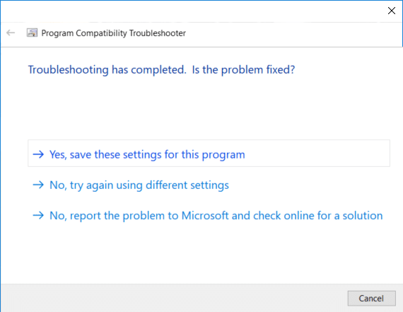 Select Yes, save these settings for this program | Change Compatibility Mode for Apps in Windows 10
