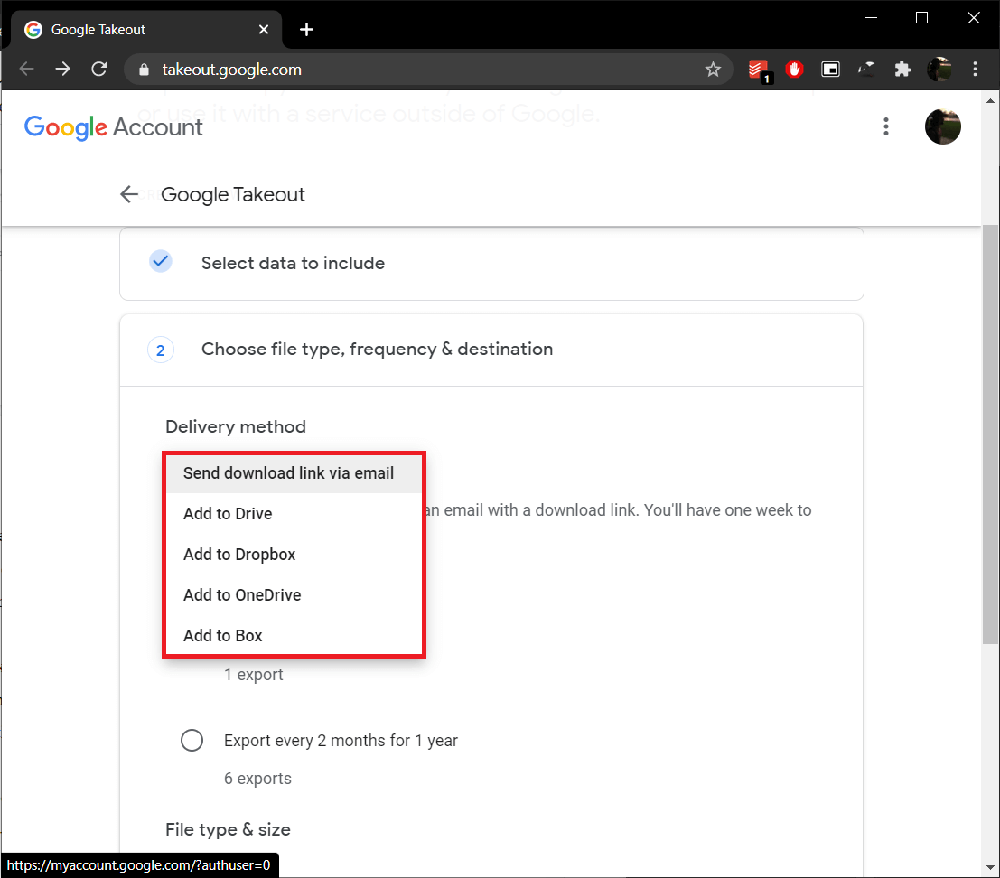 Select a delivery method and then ‘Send download link via email’ is set as the default delivery method