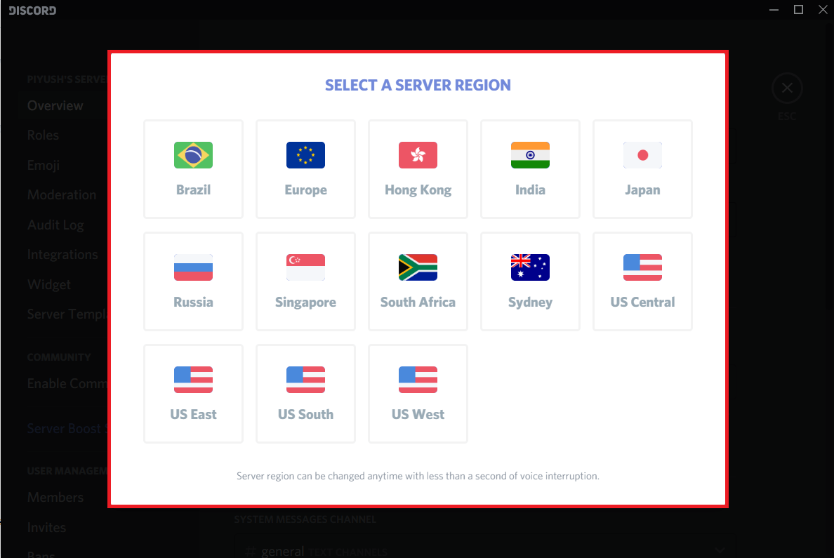 Select a different server region from the following list | Fix Can’t Hear People on Discord