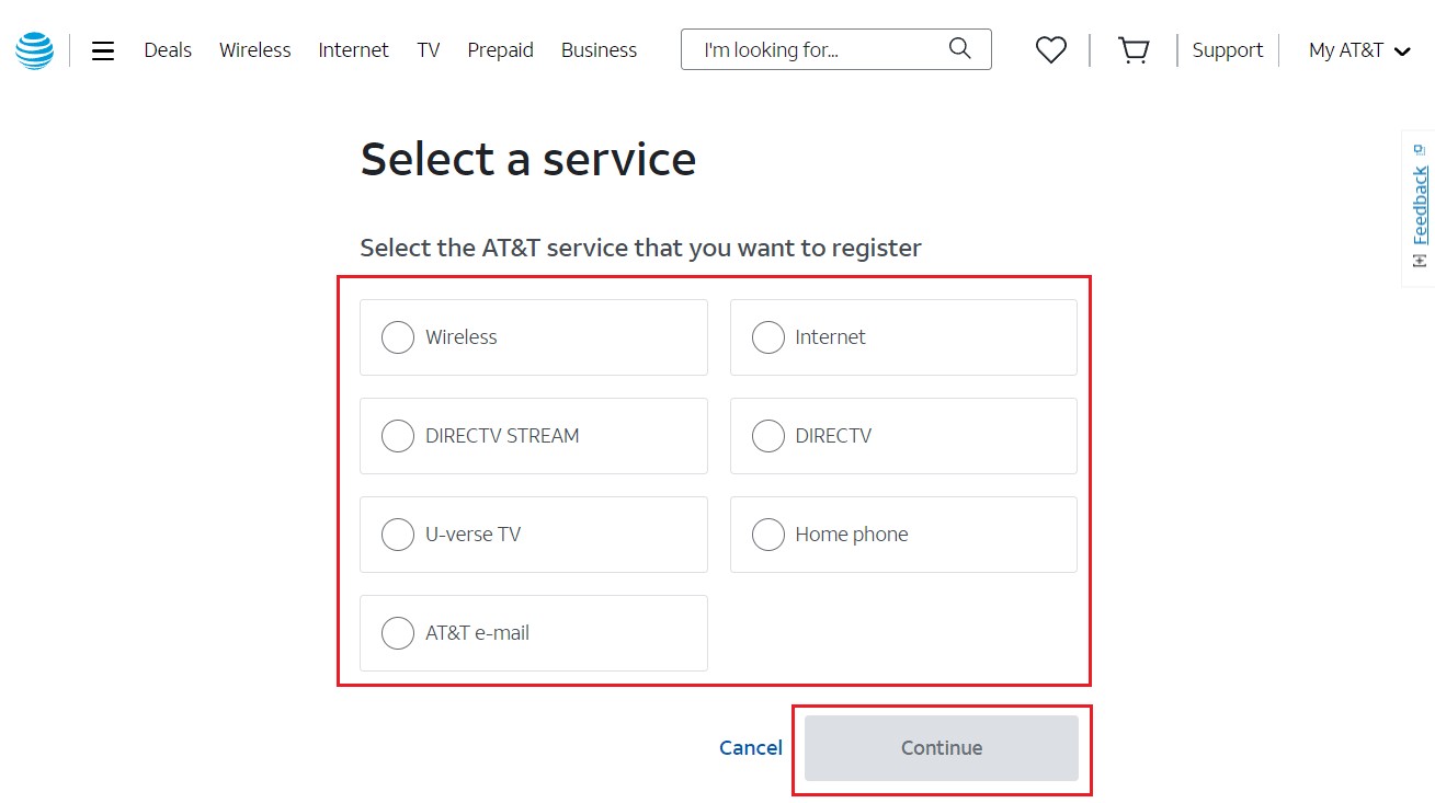 Select a service from the available ones and click on Continue