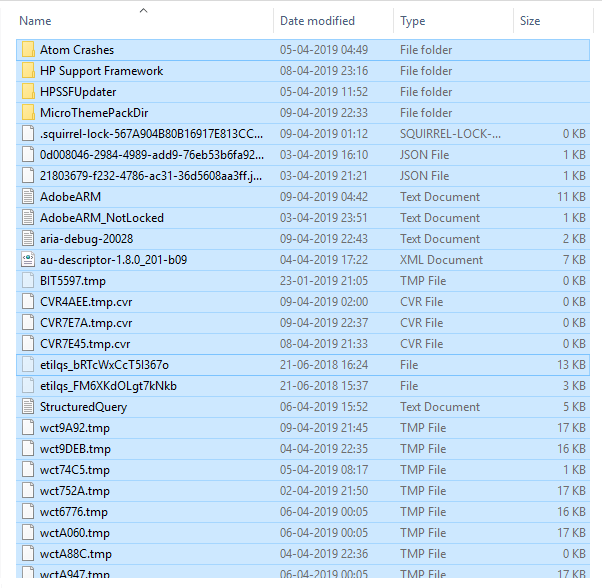 Select all the files and folders want to delete
