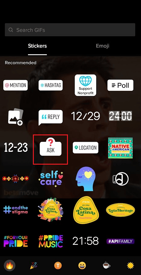 Select any desired sticker from the available ones to use it for your post on TikTok | How to Find Stickers on TikTok