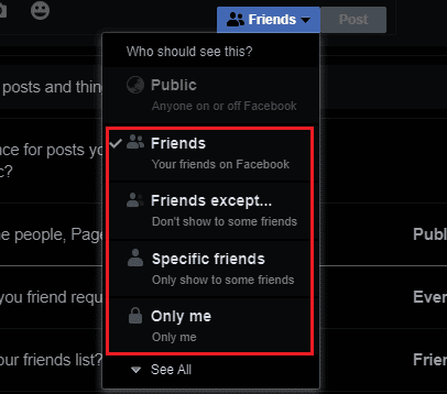 Select any of the privacy options to change your live privacy settings