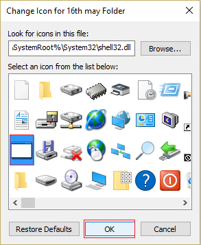 Select any other icon from the list and then click OK