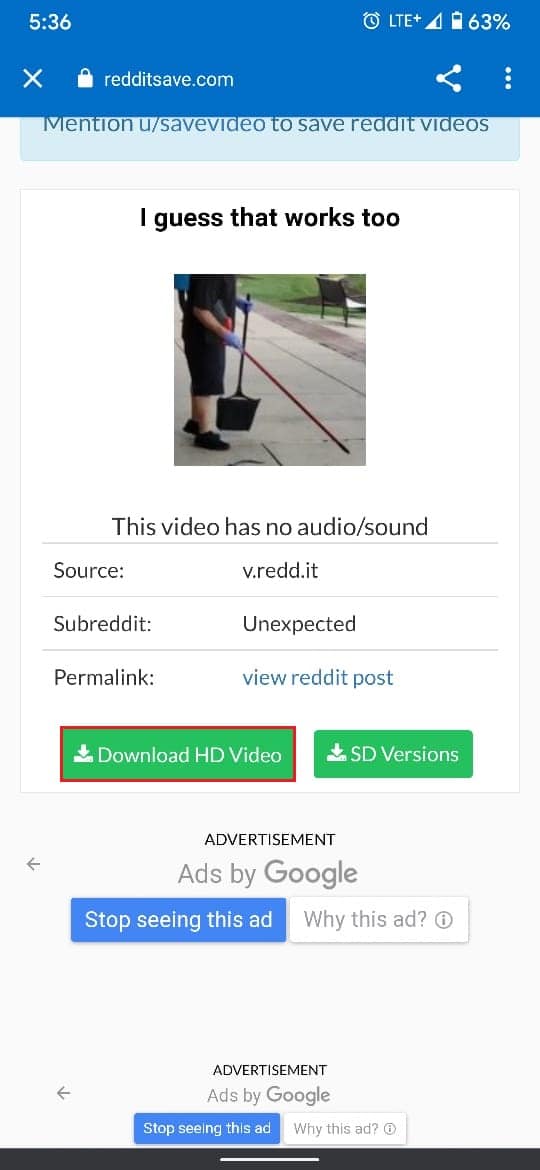 Select download quality and save file | How to Download Reddit Videos with Sound