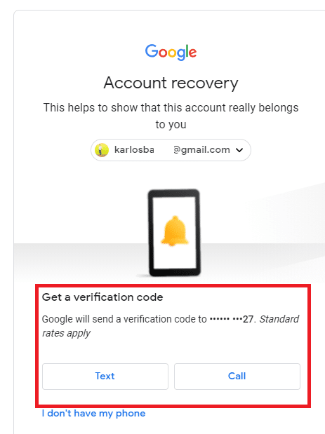 Select either “Send text message” or “Get a call”