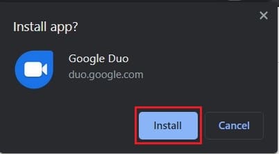 Select install to download Google duo as app