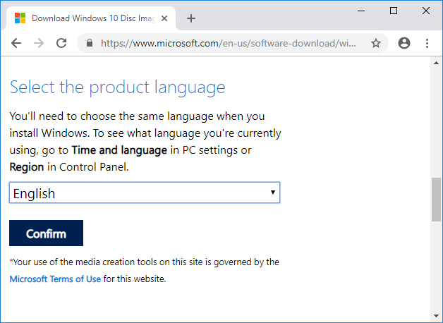 Select language according to your preferences and click on Confirm