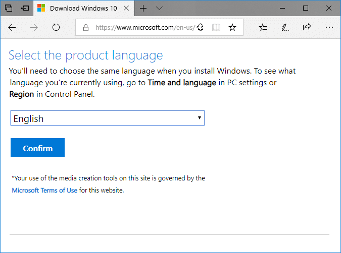 Select language according to your preferences & click Confirm