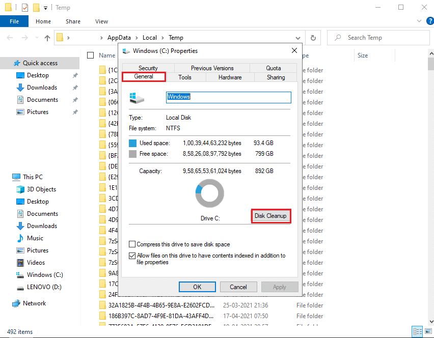 Run Disk cleanup | Fix Your computer may be sending automated queries