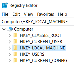 Select the HKEY_LOCAL_MACHINE and click it to open | Disable SuperFetch in Windows 10