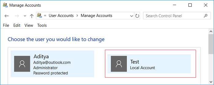 Select the Local Account for which you want to change the username
