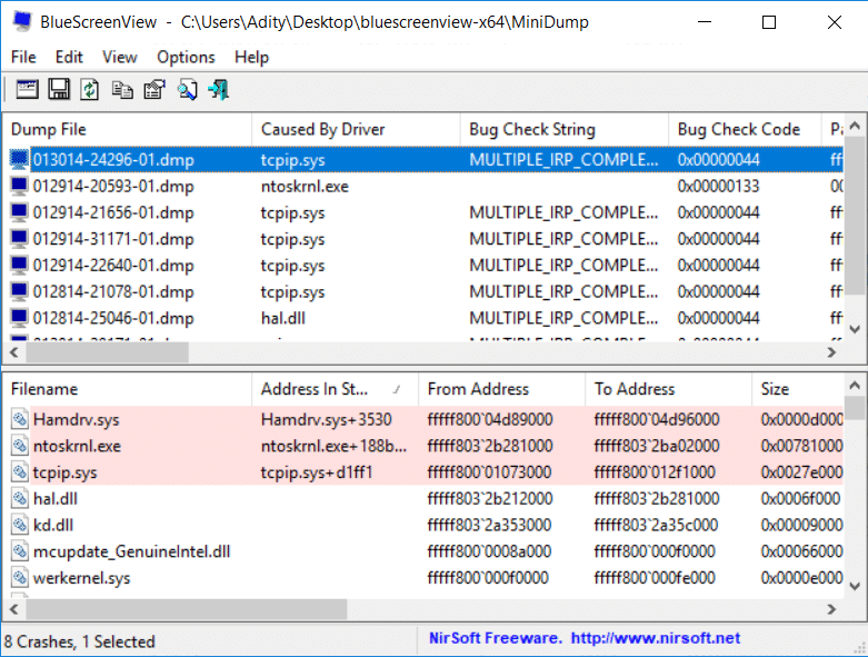 Select the MULTIPLE_IRP_COMPLETE_REQUESTS and look for the caused by driver