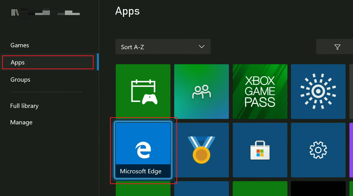 Select the Microsoft Edge browser from the Apps section