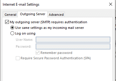 Smtp authentication required