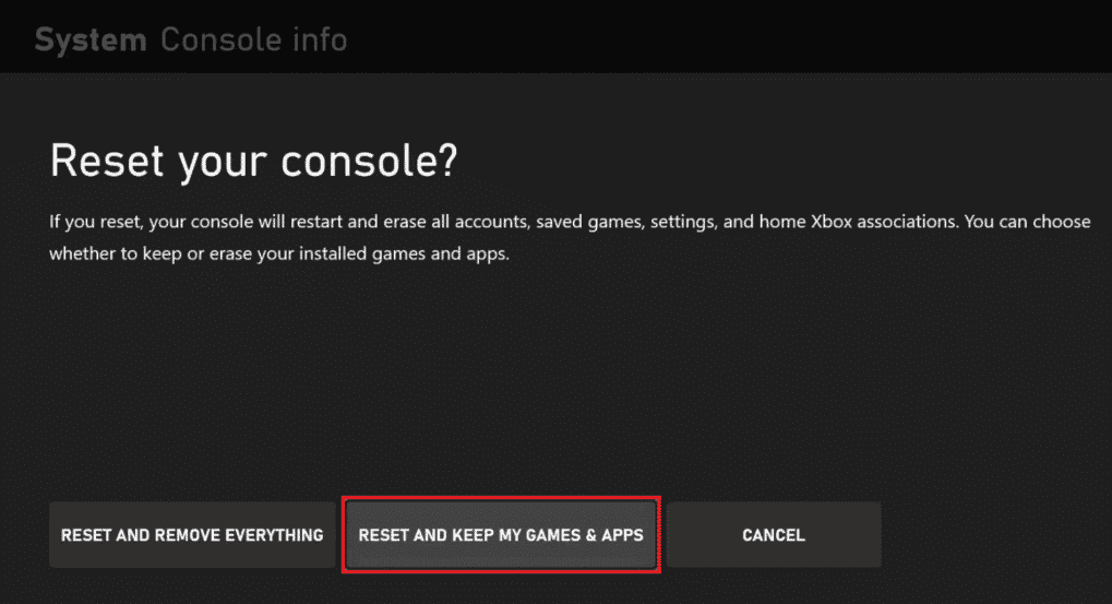 Select the RESET AND KEEP MY GAMES & APPS option