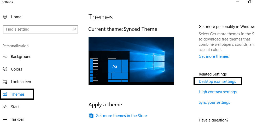 Select the Theme option and then click on the Desktop Icon Settings link
